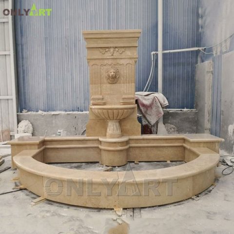 Outdoor classic modern art marble water wall fountain with lion head sculpture OLA-F065
