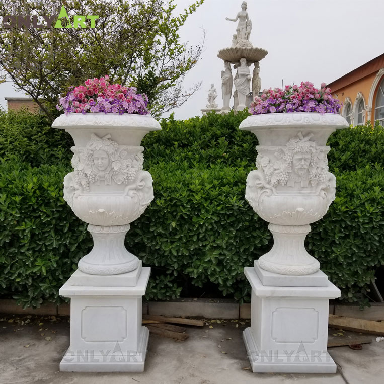 Outdoor classic white marble flower pots for sale OLA-V158