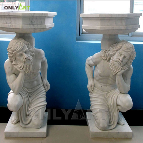 Outdoor garden decorated marble stone flower pots with roman man statues price OLA-V070