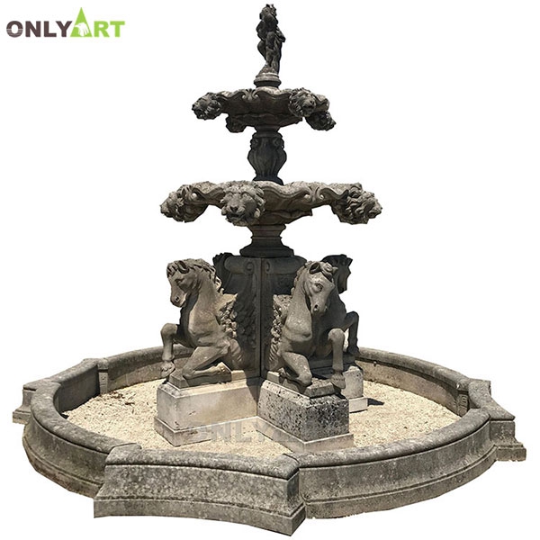 Outdoor large grey stone horse fountain for sale OLA-F108