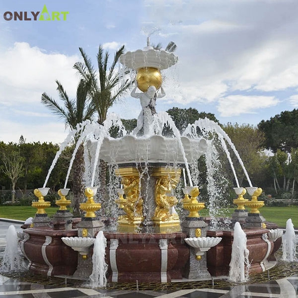 Outdoor large marble waterfall backyard fountain with figures statue OLA-F148