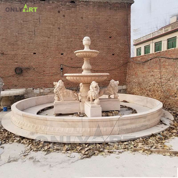 Outdoor marble modern water fountain with lion sculptures OLA-F094