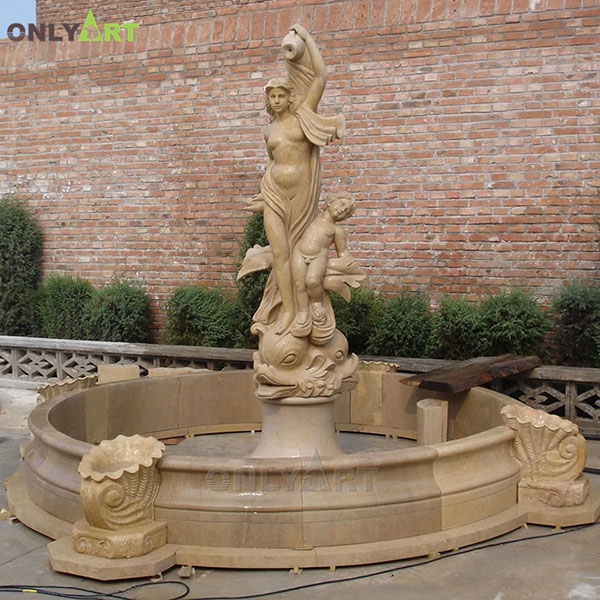 Outdoor marble sexy lady water fountain with kid OLA-F147