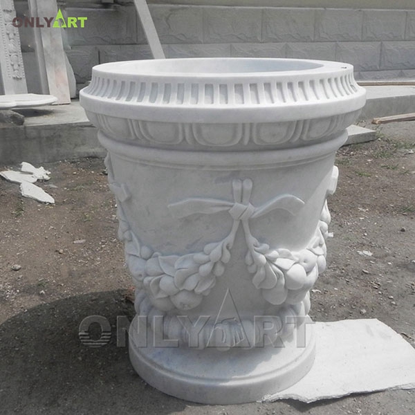 Outdoor marble vase with flowers OLA-V040