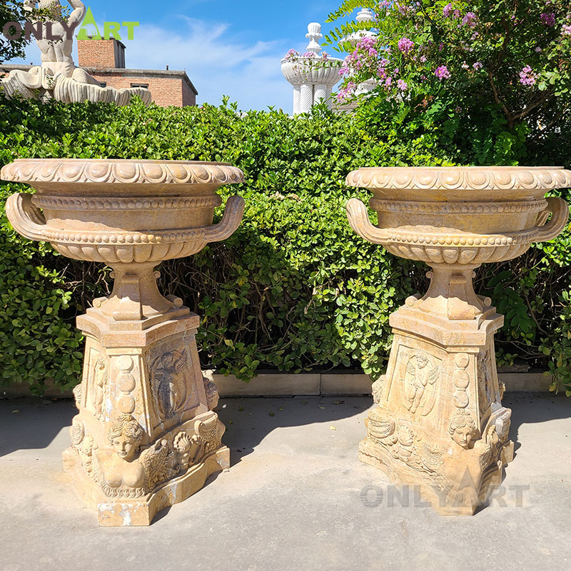 Outdoor modern natural marble stone flower pots on sale OLA-V154