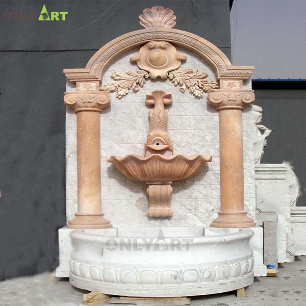 Outdoor modern unique stone wall water fountains with column OLA-F079