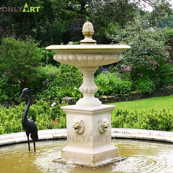 Outdoor natural stone lion head fountain for sale OLA-F095