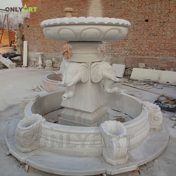 Outdoor round design stone elephant fountain with pool OLA-F102