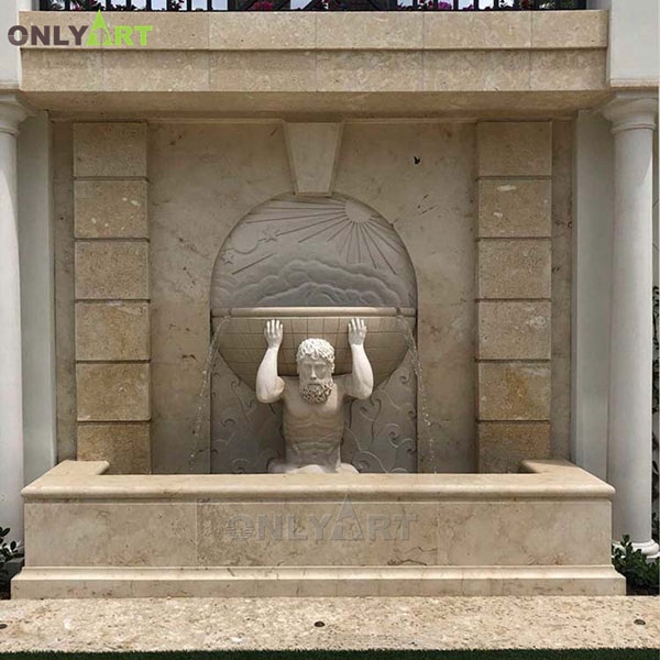 Outdoor simple design large marble wall fountain with Roman man OLA-F067