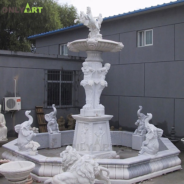 Outdoor white marble horse water feature fountain sculpture OLA-F153