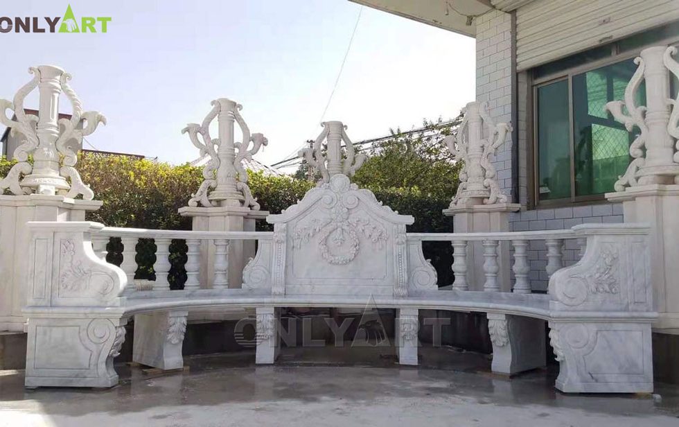 Outstanding outdoor decorative park marble garden curved seat long stone bench for sale