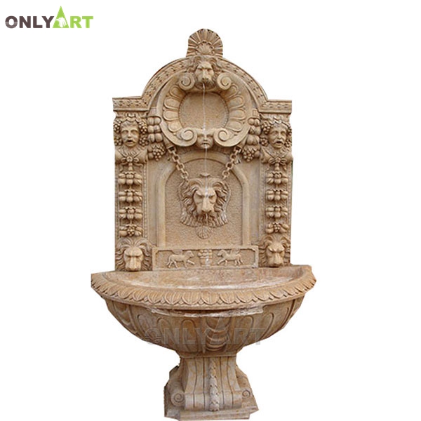 Park design hand carving natural stone wall fountain with lion head OLA-F086