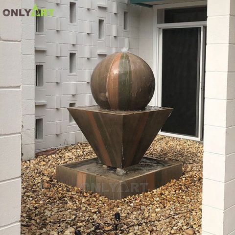 Square cone base black stone ball garden water fountains sculpture OLA-F126