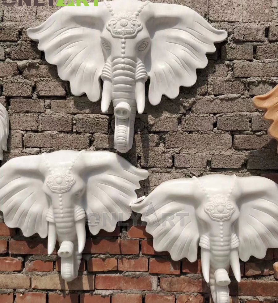 Wall decoration elephant head sculpture with natural pure white marble customized animal sculptures