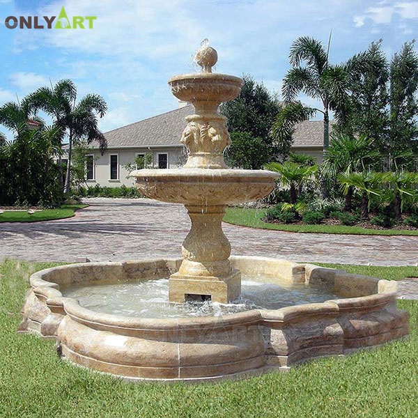Western style 2 tiers marble outside modern water fountain with lion faced statue OLA-F100