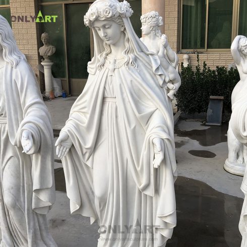 White Marble Our Lady of Grace Virgin Mary Catholic Sculpture for Church