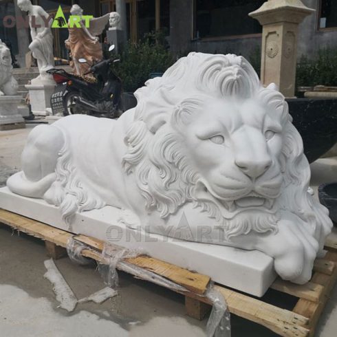 White marble outdoor animal sculpture lying lion for outdoor garden decoration