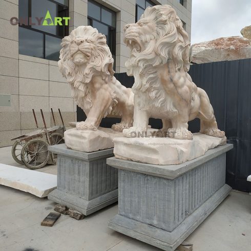 life size hand carved natural stone cloudy rosa marble standing lion sculpture for hotel restaurant