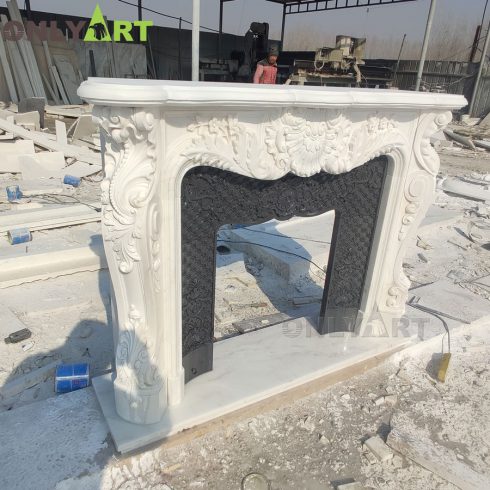 Marble Fireplace Mantel Indoor Modern White Marble Stone Fireplace Mantel