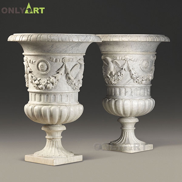 marble pot with flowers sculpture for garden decoration OLA-V029