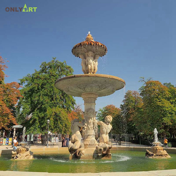 outdoor large 2 tiers marble waterfall pool fountain for park decorative OLA-F143