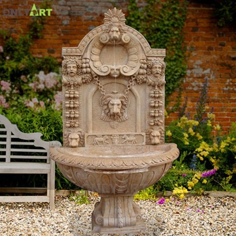 outdoor realistic animal waterfall stone wall lion fountain for home decoration OLA-F075