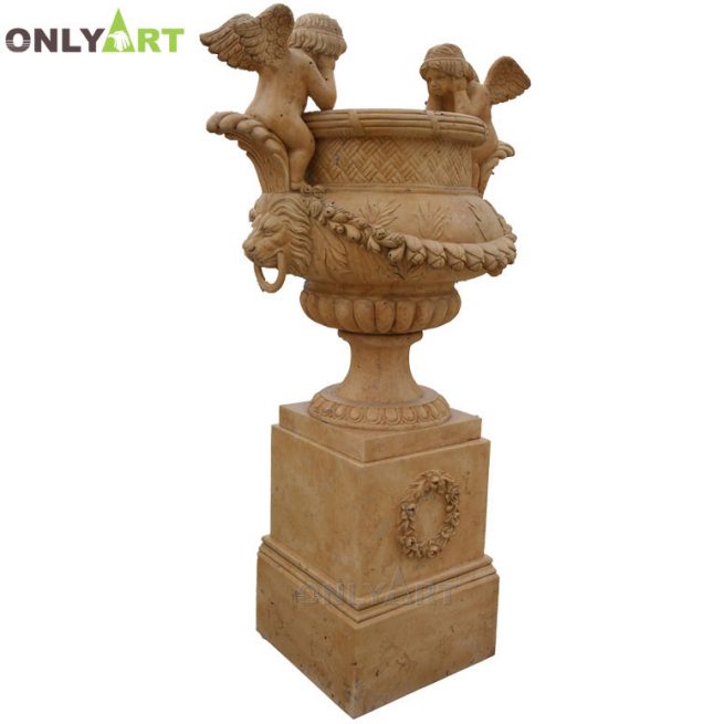 yellow marble flowerpot with angel statue OLA-V125