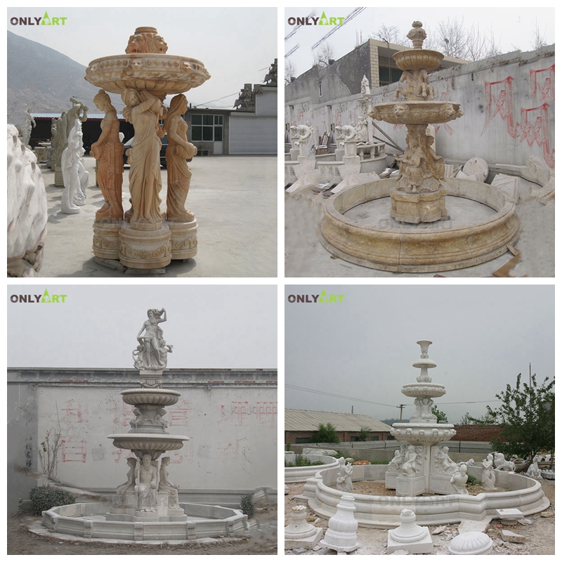 2 tiered marble round water fountain