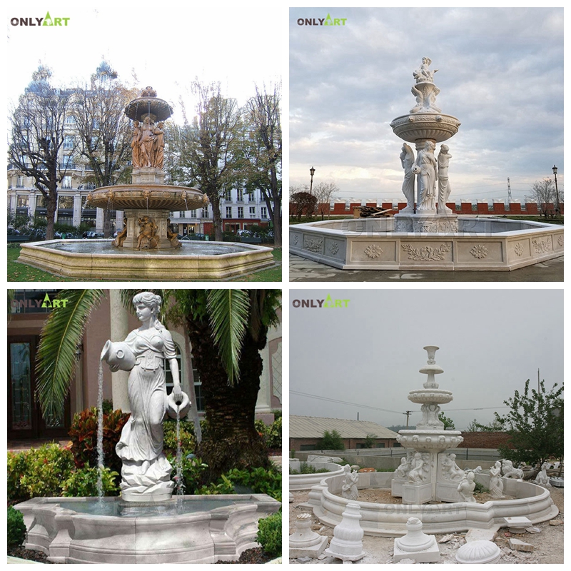 3 tiered marble figures water fountains