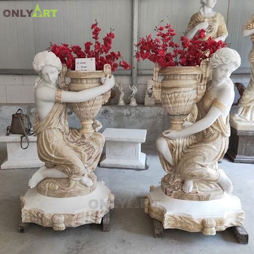 Artificial white marble planter pots with women statues OLA-V171