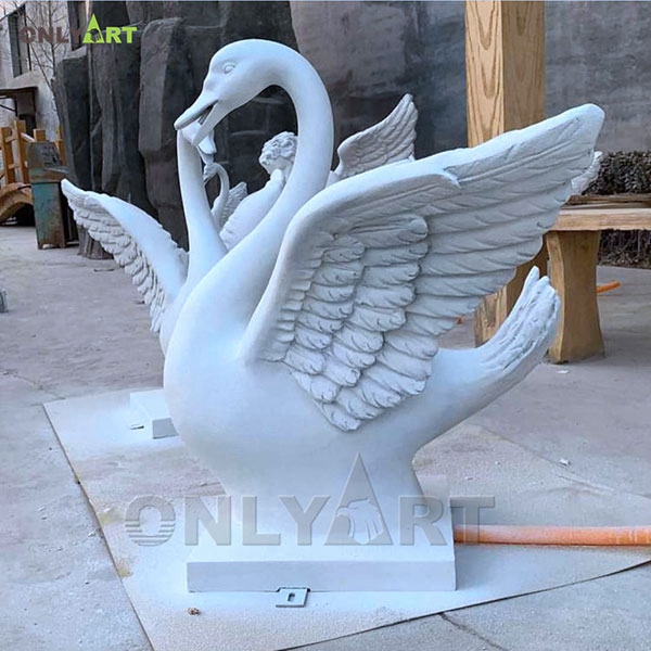 Beautiful marble sculpture outdoor swan statue for garden decor OLA-A011