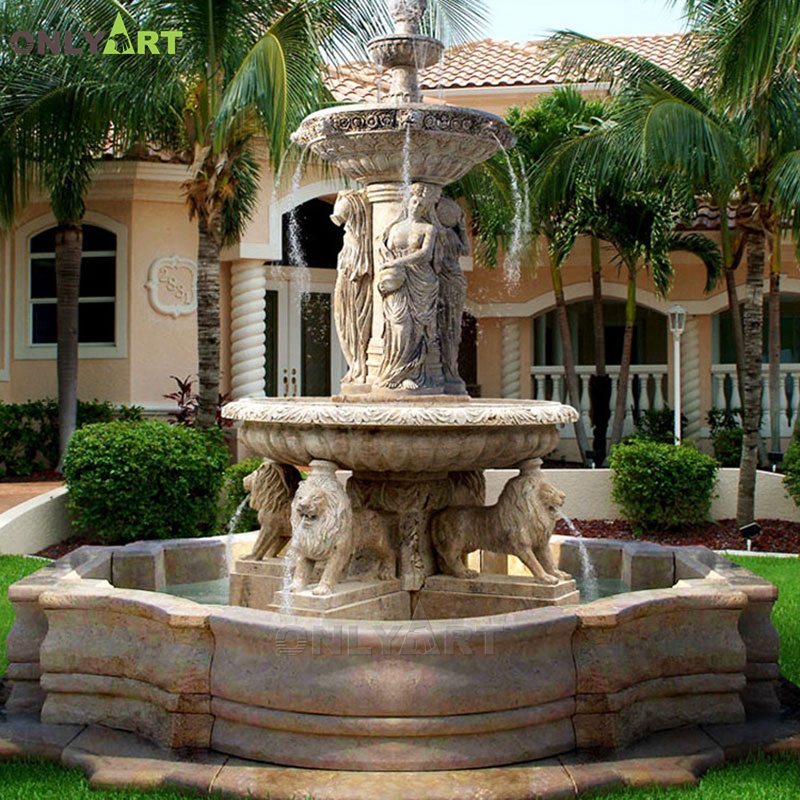 Beautifully natural marble lion water fountains for garden decoration OLA-F195
