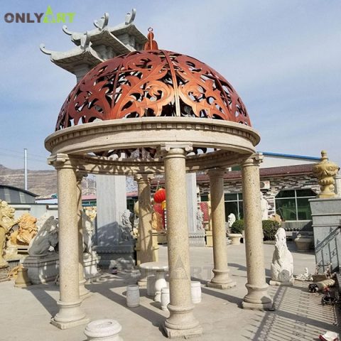 Chinese hand made natural marble gazebo with metal dome OLA-G052