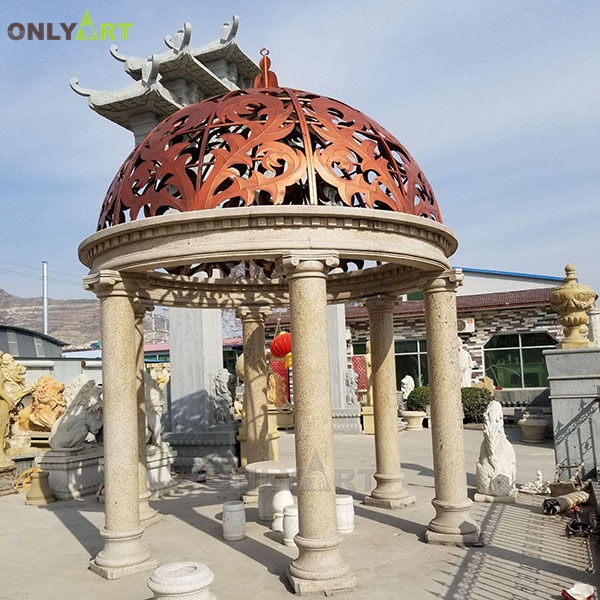 Chinese hand made natural marble gazebo with metal dome OLA-G052