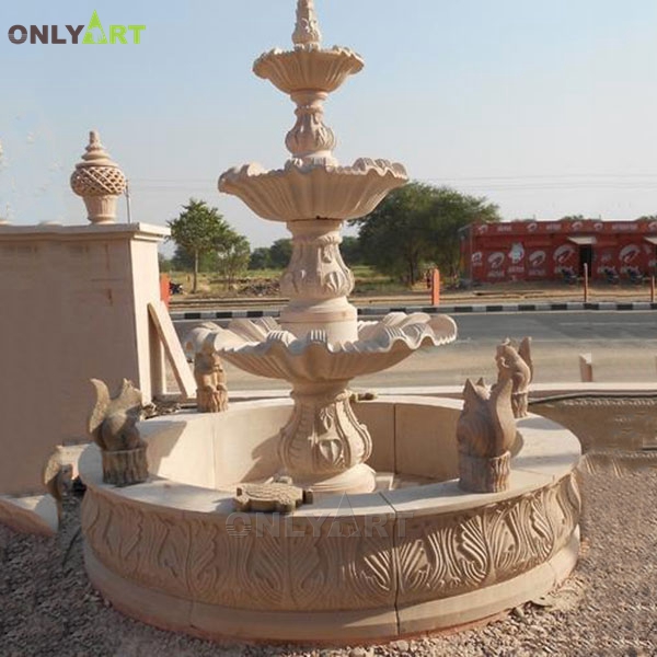 Classic 3 tiered marble water fountain statue with animals OLA-F229