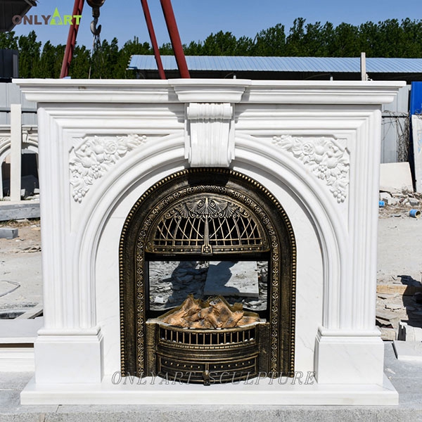 Classic design stone marble white fireplace black mantel OLA-M025