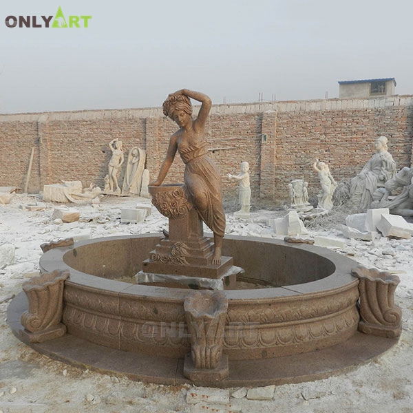 Classic design yellow marble Roman woman fountain OLA-F174