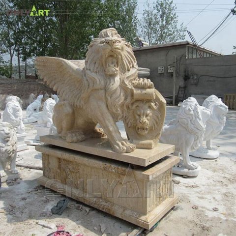 Classic yellow marble lion statuary for garden decoration OLA-A049