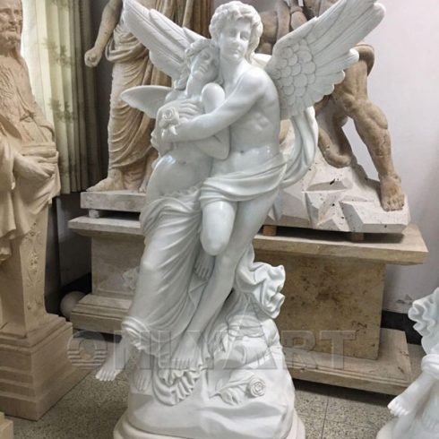 Outdoor Decoration Marble Eros Cupid And Psyche Statue For Sale