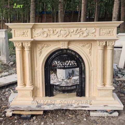 Custom made marble stone rustic fireplace mantels for home decor OLA-M042