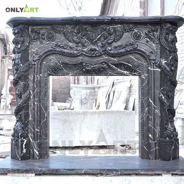 Custom simple design farmhouse black marble fireplace mantel surround OLA-M014