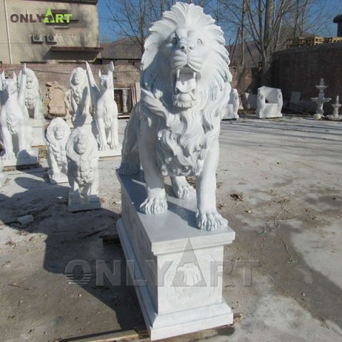 Customize white marble roaring lion statue for sale OLA-A007