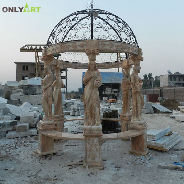 Customized outdoor garden decor marble column gazebo with women statue OLA-G065