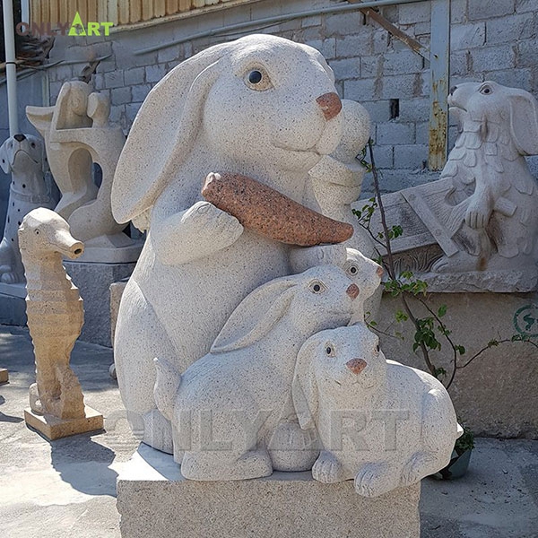 Cute white stone rabbit statue for garden decoration OLA-A009