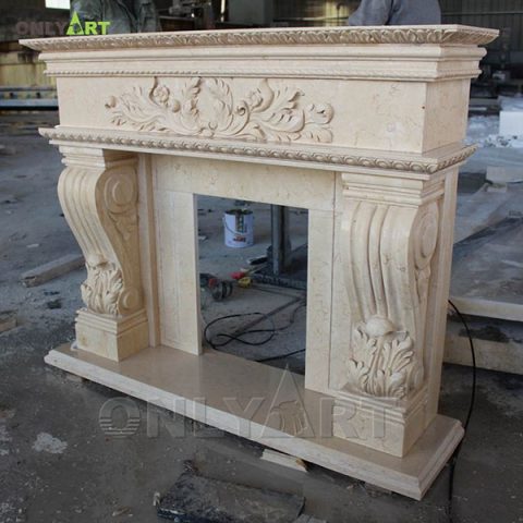 European Style Hand Carved Freestanding Stone Fireplace Mantel For Sale OLA-M013