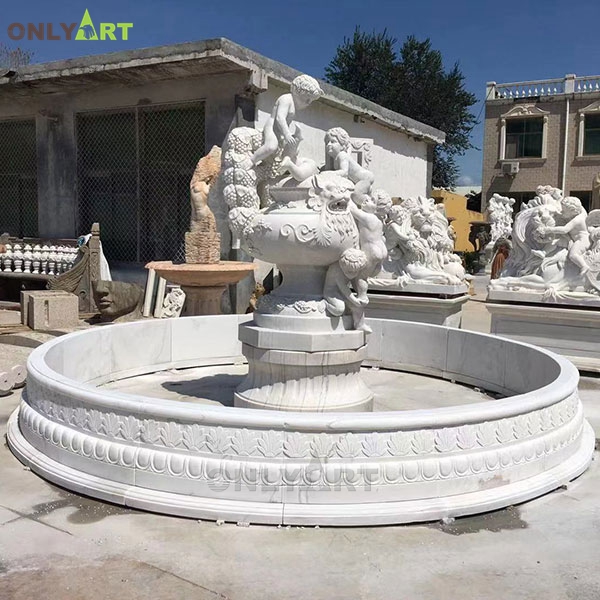 European style hand carved marble round water fountain with little boys statue OLA-F249