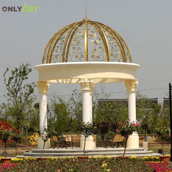 European style pavilion outdoor natural carving marble stone gazebo for sale OLA-G090