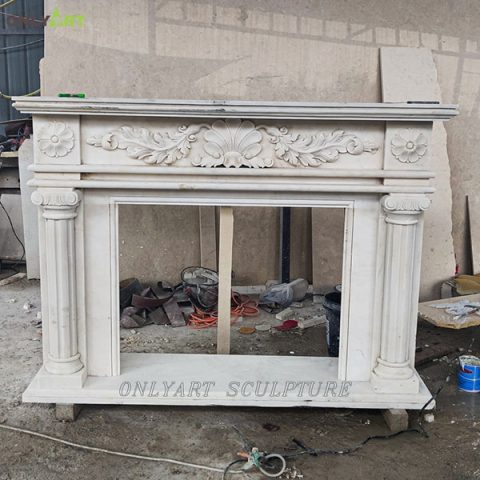 European style white marble fireplace mantel insert for sale OLA-M029