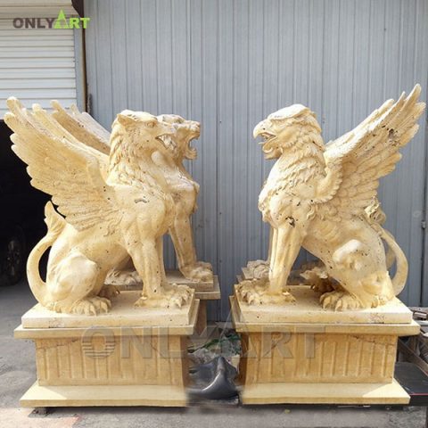 Famous animal marble stone lion griffin statue with wings OLA-A043