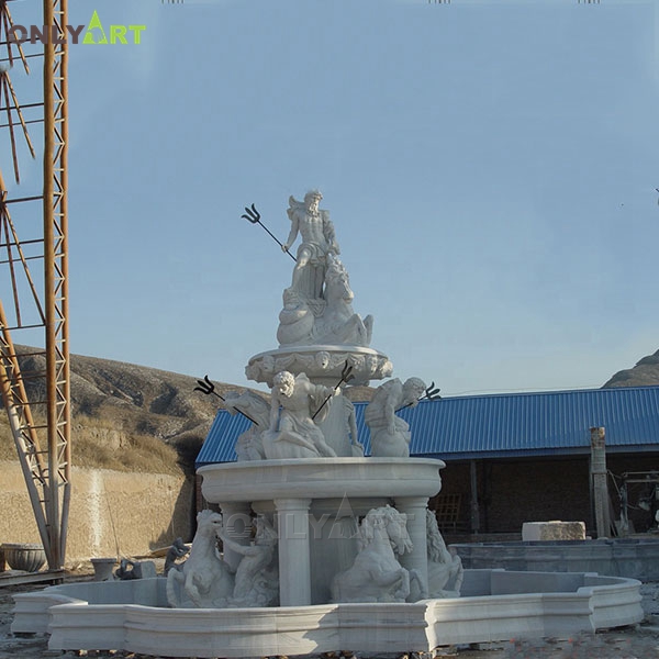Famous marble Poseidon fountain horse waterfall fountain for sale OLA-F197